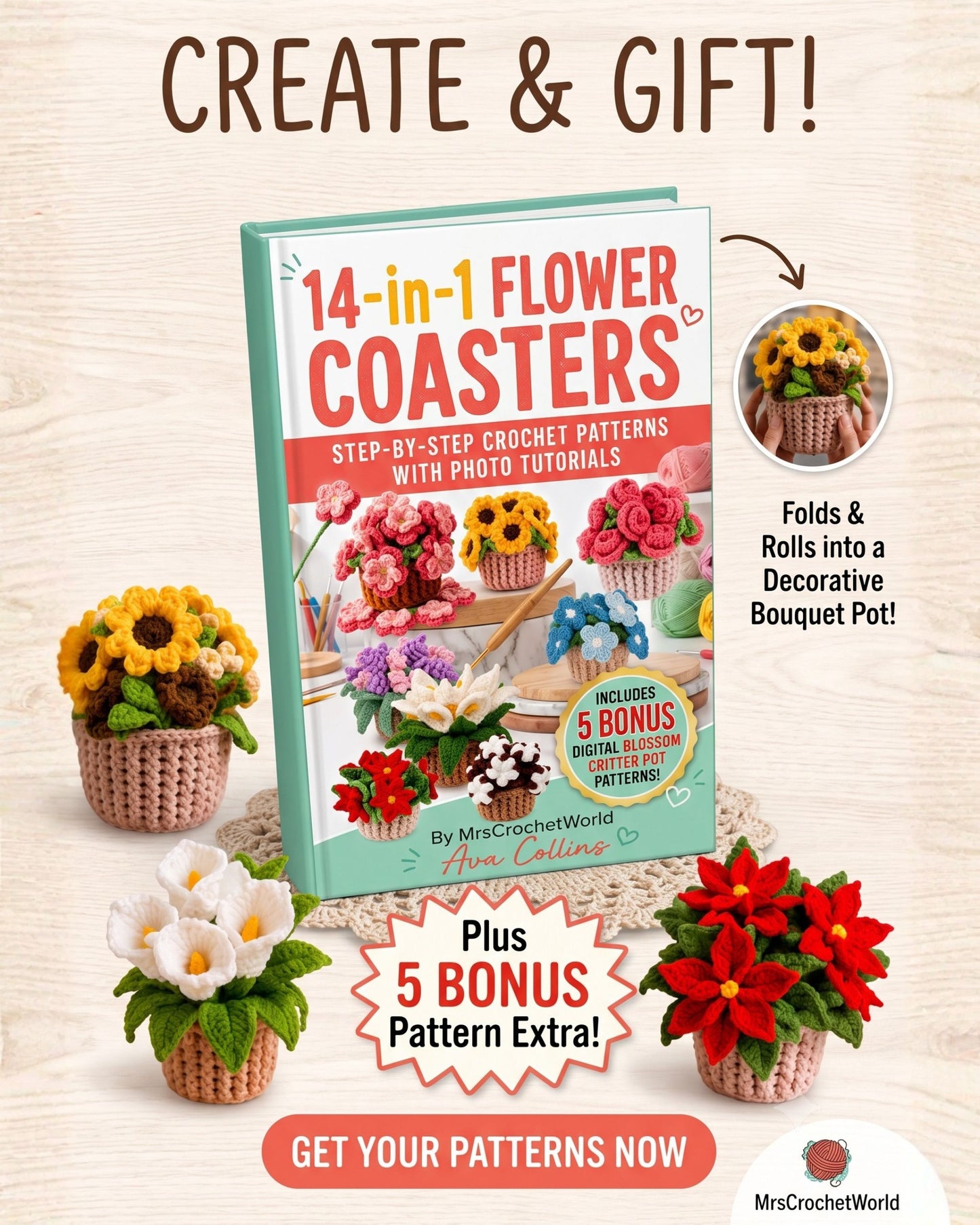 14-in-1 Flower Coasters Crochet Pattern Book