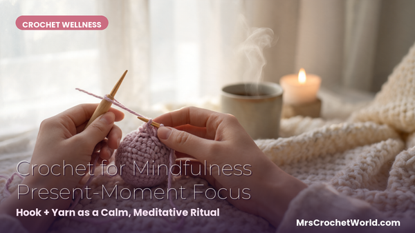 Crochet for Mindfulness featured image by MrsCrochetWorld with present-moment focus, hook and yarn