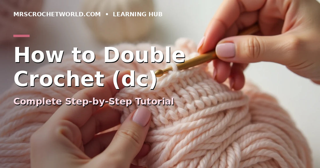 How to double crochet step by step tutorial pink yarn wooden hook MrsCrochetWorld