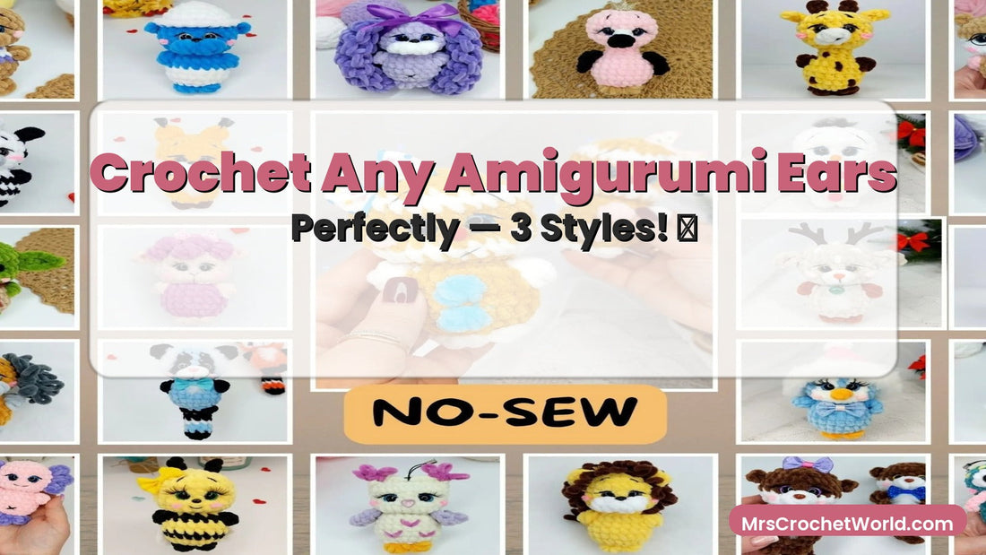 How to crochet amigurumi ears in 3 styles — round, pointed, and floppy