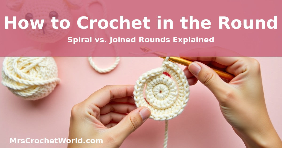Hands crocheting in the round with stitch marker on cream amigurumi