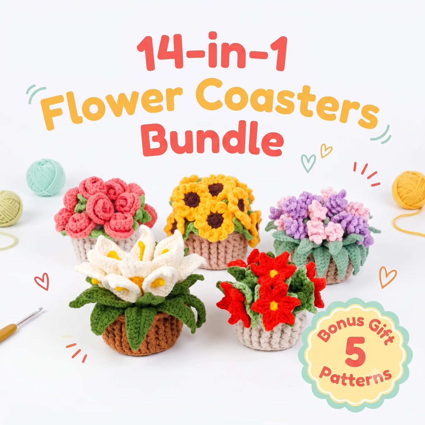 14-in-1 Flower Coasters Crochet Pattern Bundle – PDF Instant Download by MrsCrochetWorld
