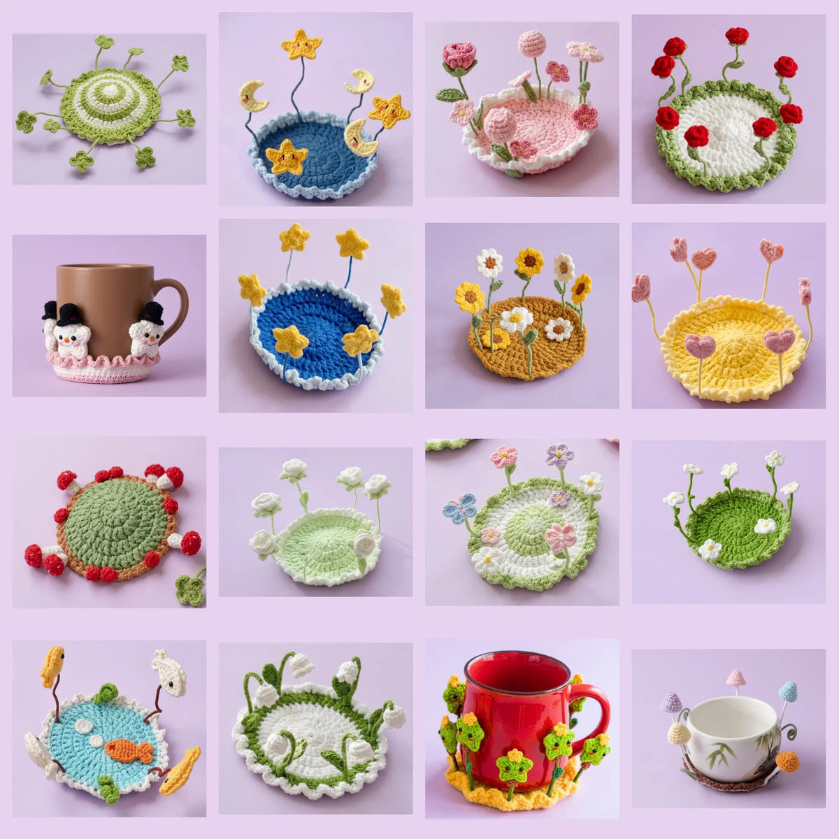 23-in-1 pop-up flower crochet coaster patterns bundle cover with all designs