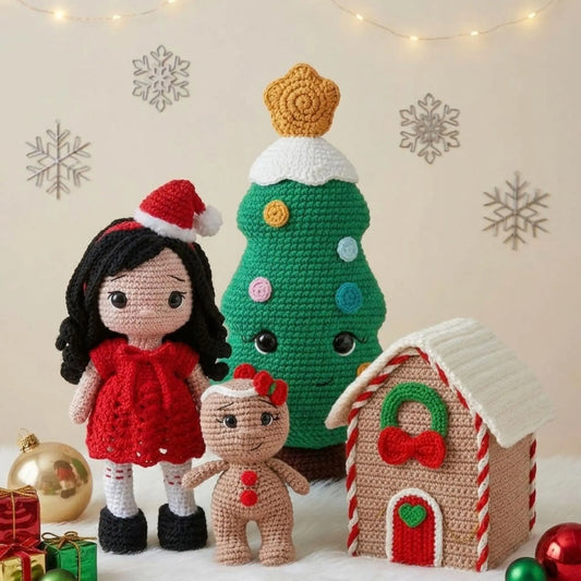 Christmas crochet amigurumi patterns: Christmas doll, crochet Christmas tree, gingerbread girl and gingerbread house