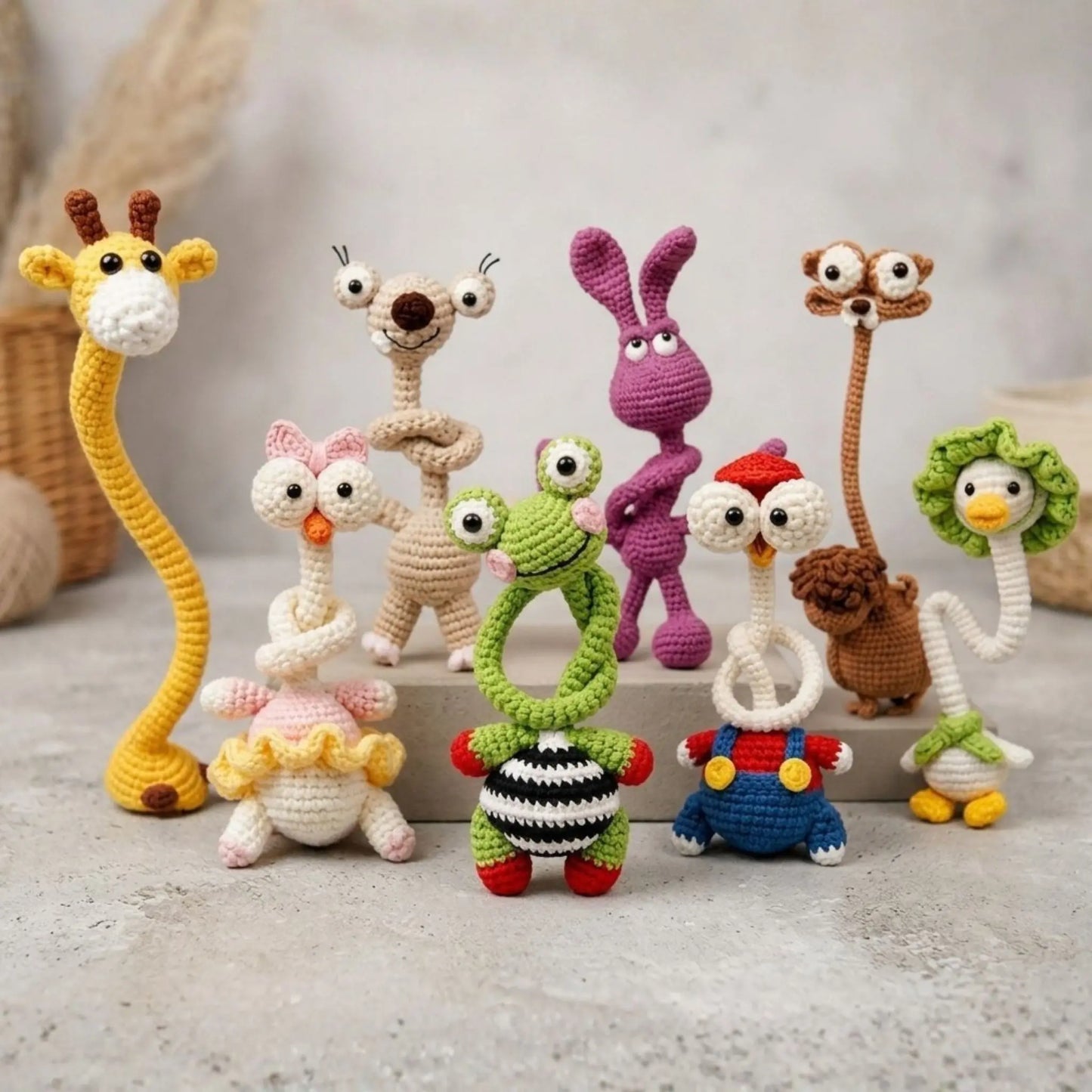 8-in-1 long neck animal crochet charm pattern bundle by MrsCrochetWorld