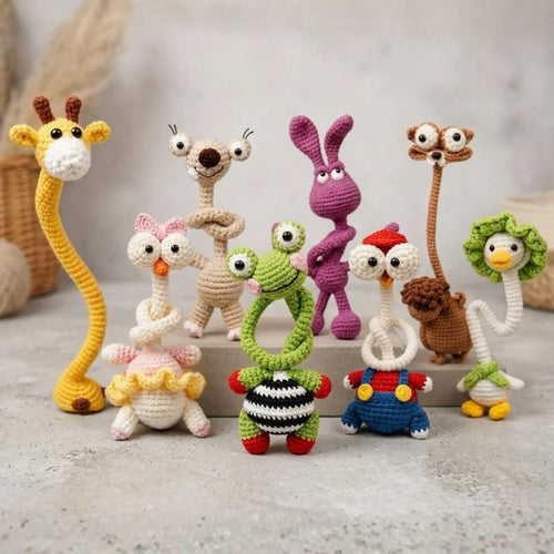 8-in-1 long neck animal crochet charm pattern bundle by MrsCrochetWorld