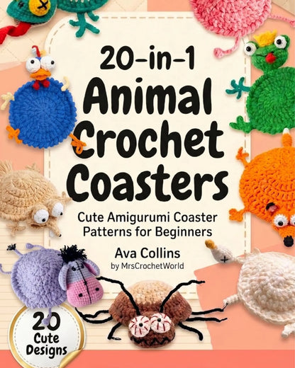 20-in-1 animal crochet coasters pattern book PDF — premium collection 20 designs instant download MrsCrochetWorld