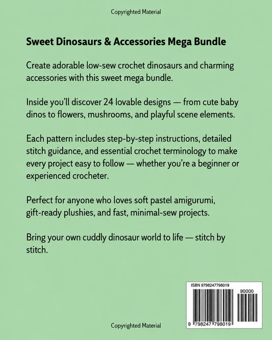 cute crochet dinosaur pattern preview — 24 dino designs PDF MrsCrochetWorld