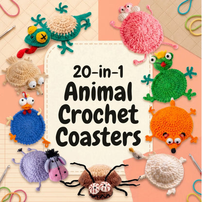 20-in-1 animal crochet coasters pattern bundle PDF — beginner friendly instant download