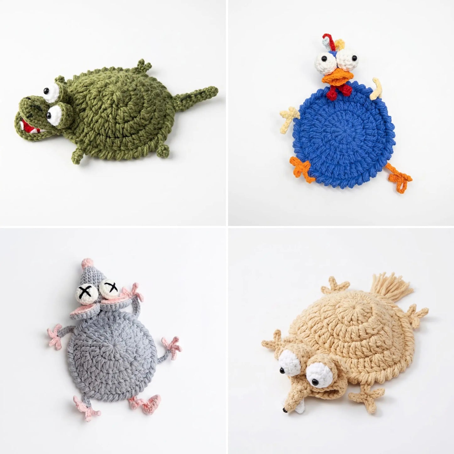 Crochet animal coaster patterns collection — 20 unique designs including lion giraffe elephant