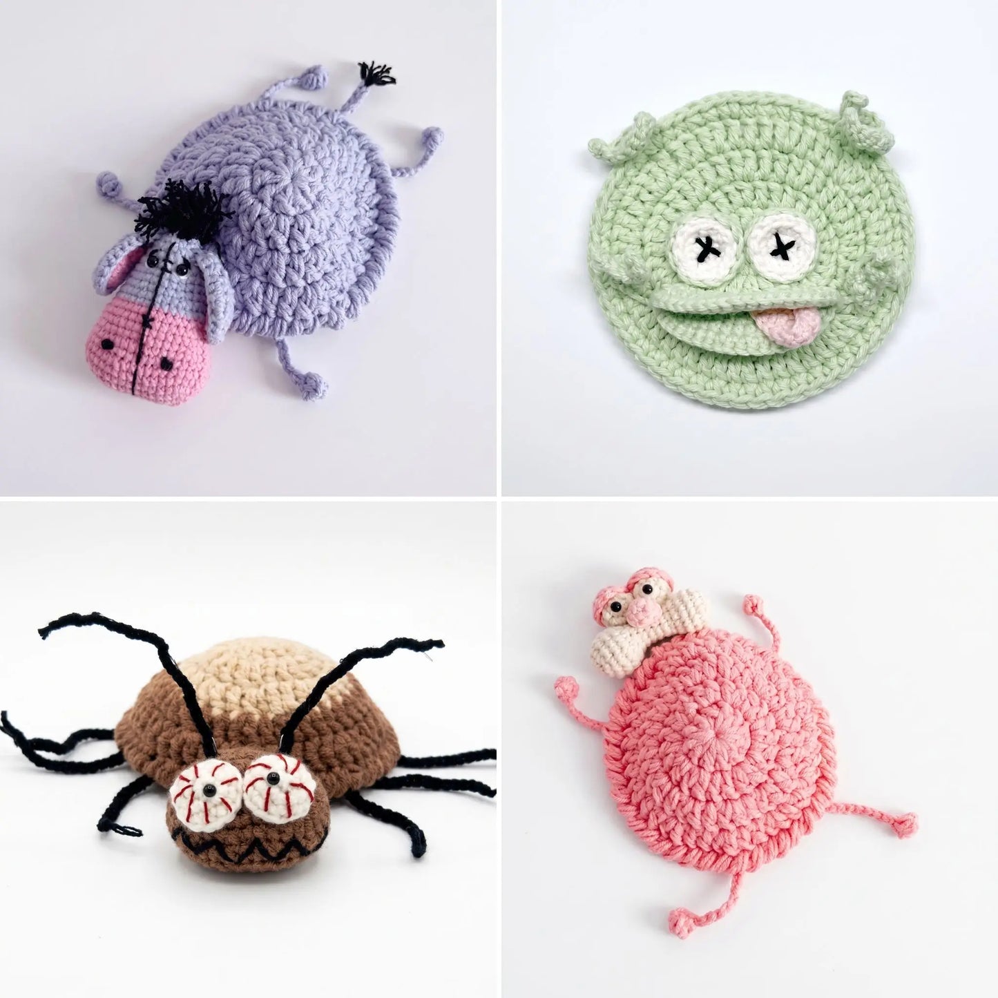 Step-by-step crochet coaster pattern PDF — easy no-sew animal designs for beginners