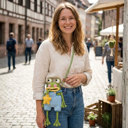 Frog Bag Crochet Pattern PDF – Cute Amigurumi Frog Purse Tutorial, Beginner-Friendly