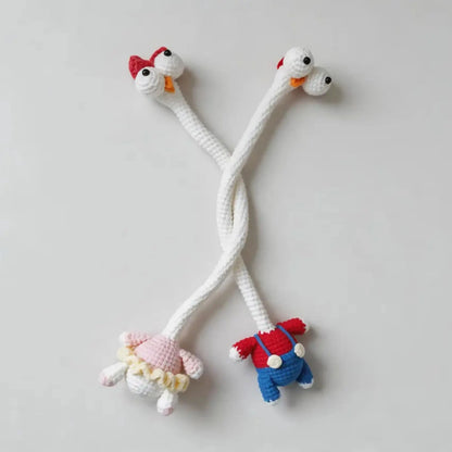 White long neck goose amigurumi bag charm crochet pattern pair by MrsCrochetWorld