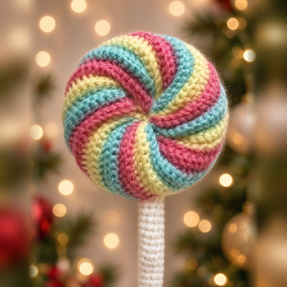 Rainbow swirl crochet lollipop Christmas ornament