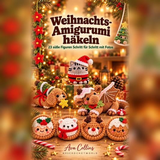 Front cover of the German Christmas crochet book Weihnachts-Amigurumi häkeln with 23 cute amigurumi figures