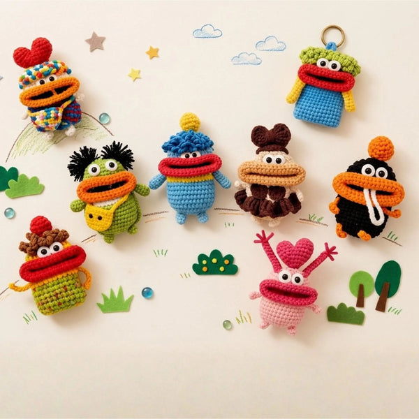 8-in-1 Big Mouth Crochet Monster keychain pattern bundle — all 8 amigurumi bag charm designs, MrsCrochetWorld