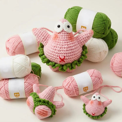 Starfish crochet pattern with yarn materials for car charm amigurumi by MrsCrochetWorld