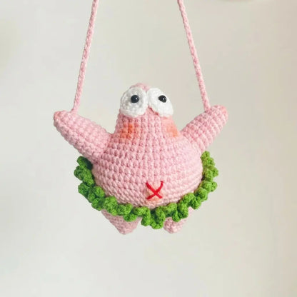 Crochet starfish car charm PDF pattern front view amigurumi keychain by MrsCrochetWorld