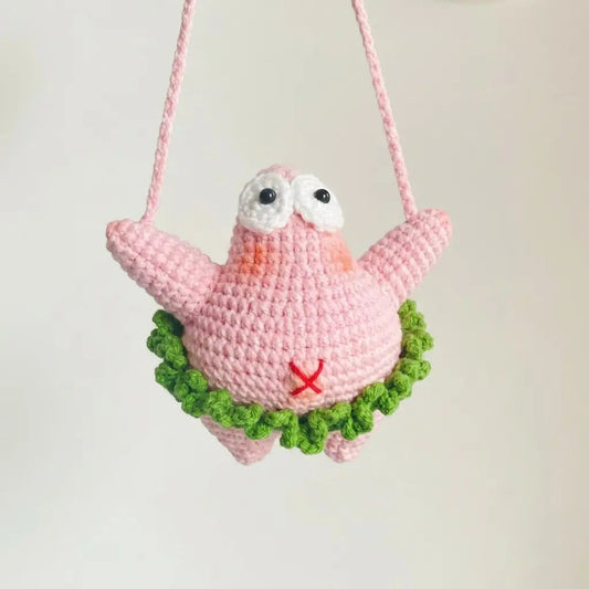 Crochet starfish car charm PDF pattern front view amigurumi keychain by MrsCrochetWorld
