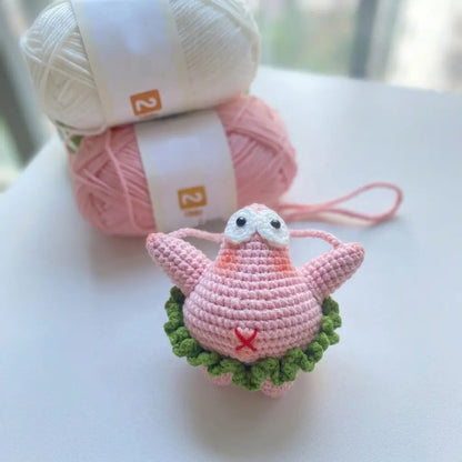 Close-up detail of crochet starfish car charm stitches by MrsCrochetWorld
