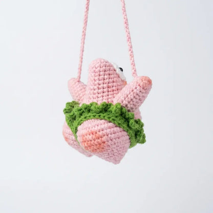 Crochet starfish keychain charm side view amigurumi pattern by MrsCrochetWorld
