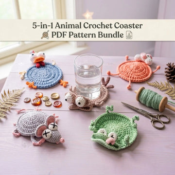 5-in-1 Animal Crochet Coaster Pattern Bundle PDF