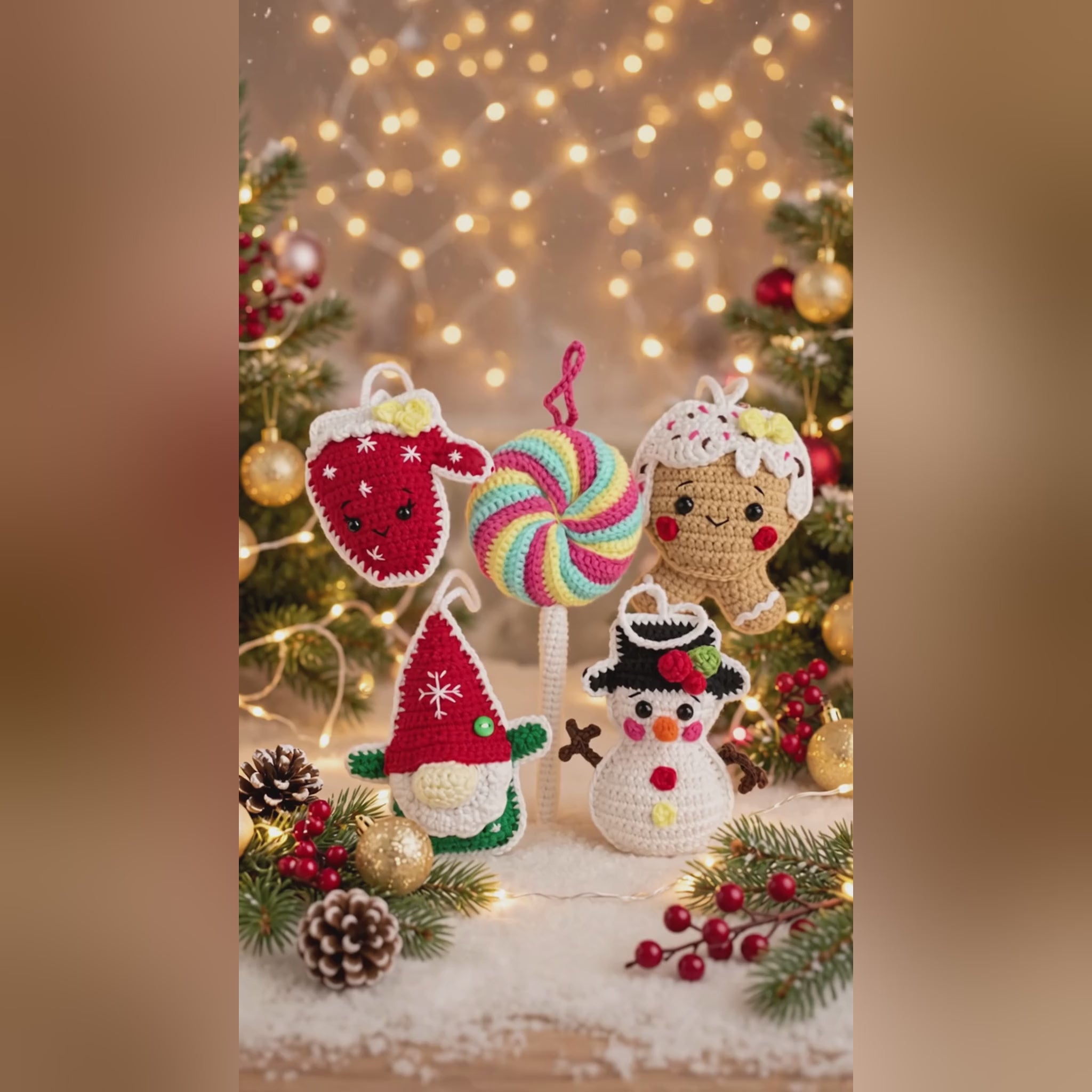 Video of the Cozy Christmas Ornaments crochet pattern: 5 holiday ornaments