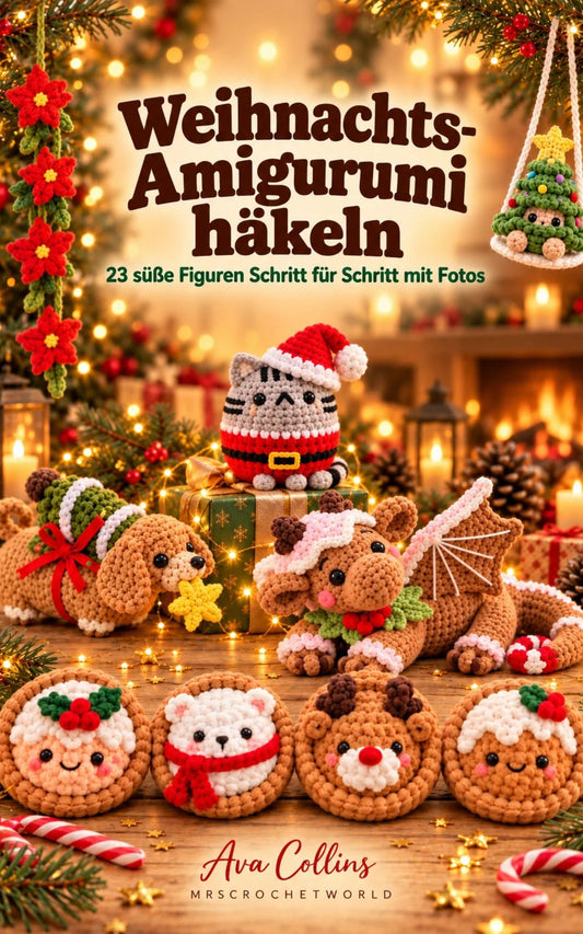 Front cover of the German Christmas crochet book Weihnachts-Amigurumi häkeln with 23 cute amigurumi figures