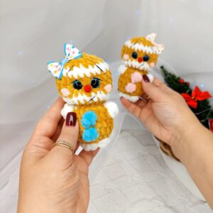 Cute crochet gingerbread amigurumi made with plush yarn, beginner-friendly Christmas pattern