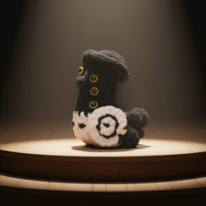 Crocheted Sussie amigurumi character with cute expression and soft colors, digital crochet pattern.